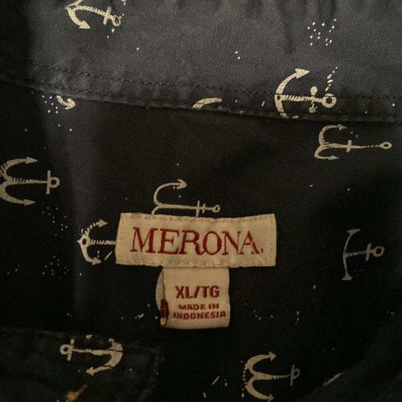 Merona Blue nautical anchor short sleeve button down shirt - Picture 3 of 5